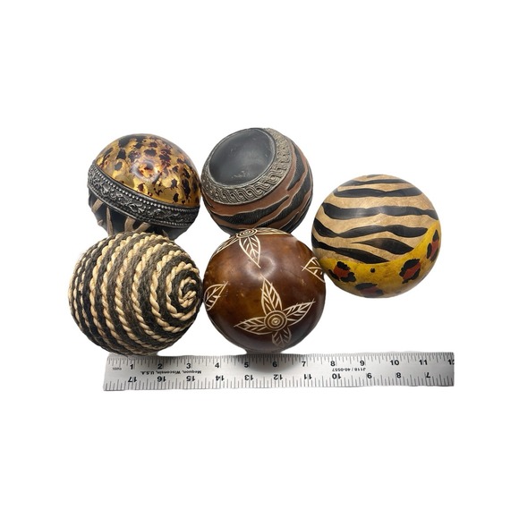 5 Decorative Ball Orb Set Zebra Leopard Tiger Silver Mixed Texture & Media 4" - Picture 4 of 4